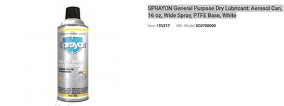 #ad SPRAYON General Purpose Dry Lubricant: Aerosol Can 16 oz Wide Spray PTFE Base $5.00