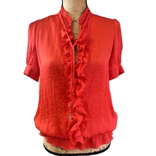 Patrizia Pepe Women's Red Ruffled Short Sleeve Elastic Waist Top Blouse Sz 6/42