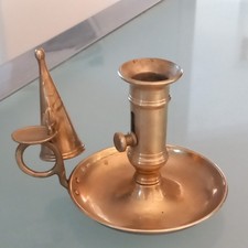 Vintage Brass Chamberstick Candle Holder with Pusher. Detachable Candle Snuffer.