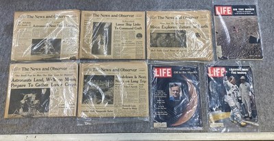Lot Of 8 Moon Landing 1969 Newspaper/ Life Magazine  News & Observer Raleigh NC