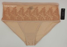NWT NATORI 776310 "Frame" Microfiber w/ Embroidered Mesh Brief Boyshorts, Beige