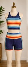 Yoga Democracy Matching Set Womens Small Crop Top Shorts Activewear Rainbow USA