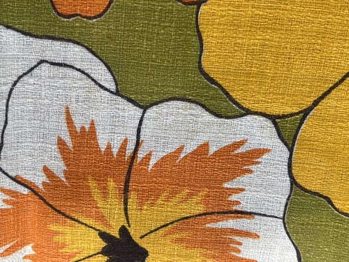 38”L x 43”W VTG 1970s Linen Fabric Flower Power Green Orange Yellow Brown Groovy - Picture 14 of 23