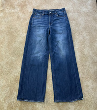 American Eagle Super High Baggy Wide Leg Jeans Women 8L Blue Denim stretch