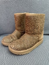 UGG Kids' Classic II Boots Glitter Leopard Metallic Chestnut Size 4 Big Kids