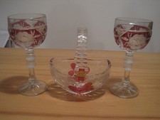 Anna Hütte Bleikristall - 2 Weinrömer Gläser + Henkelschale