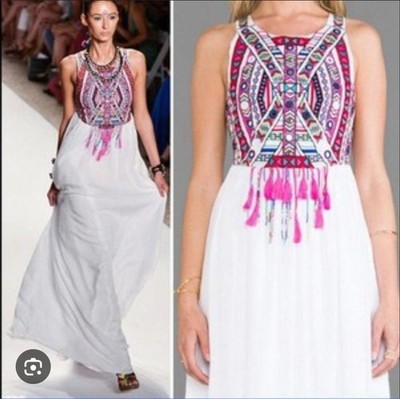 NEW MARA HOFFMAN Mahina White Mirror Embroidery Wedding Maxi Dress S M