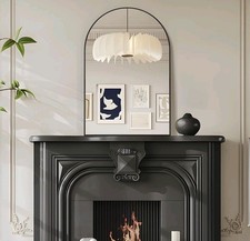 Black Arch Metal Framed Wall Mirror H 90cm W 60cm