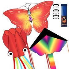 Crogift 3 Pack Large Kites, Easy to Fly Butterfly, Medium, Rainbow