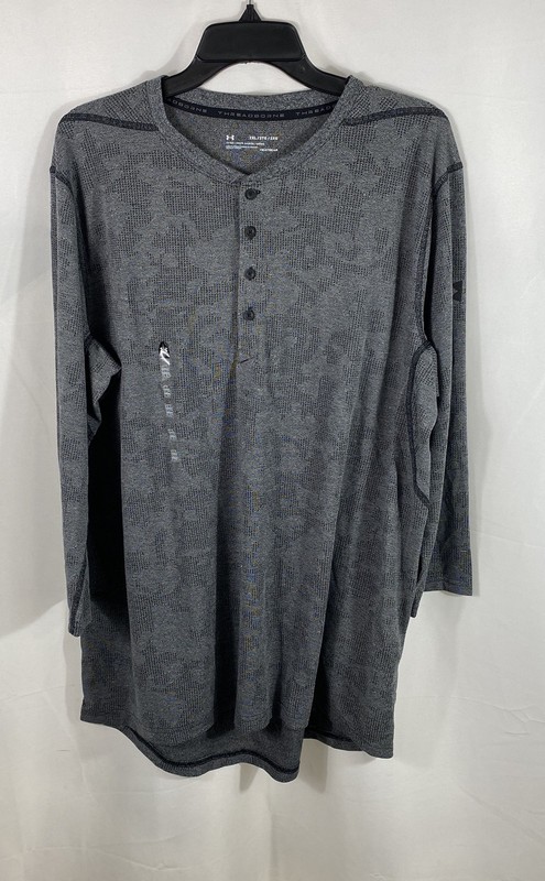 Under Armour Men's Gray Threadborne HeatGear Henley Long Sleeve 1311024 2XL NWT