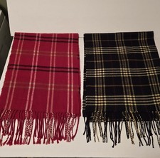 Plaid Scarf Cashmere Feel Red Black Fringe Lot Of 2