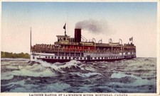 tour boat at LACHINE RAPIDS ST. LAWRENCE RIVER MONTREAL QUEBEC CANADA 1935