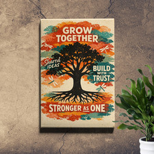 Teamwork Motivation Wall Art Symbolic Tree Silhouette With Dragonflies