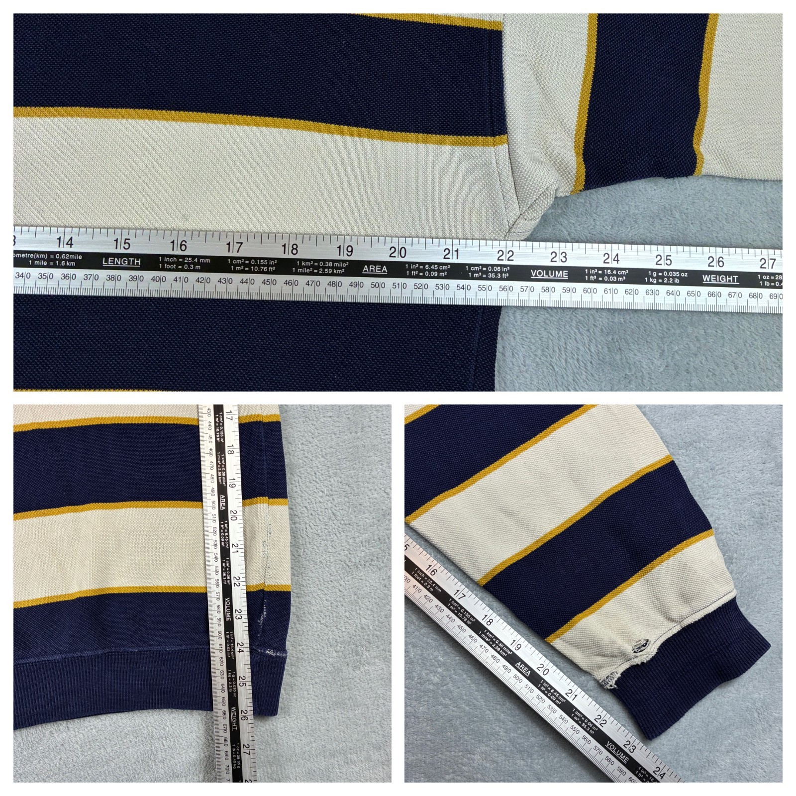 Vintage Lacoste Chemise 90's Navy Cream Stripe Waffle Knit Sz 5/Large Sweatshirt image 6