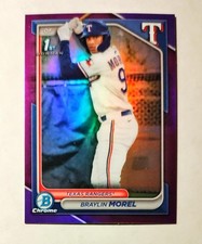 Braylin Morel 2024 1st Bowman Chrome PURPLE REFRACTOR 083/250 Rangers Raw RC R6