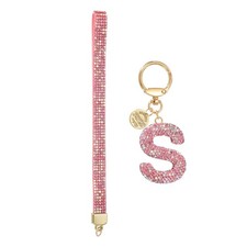 Initial Letter S Keychain for Women Rhinestone Alphabet Keychain Pink 