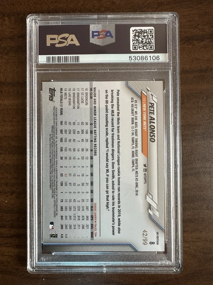 2020 TOPPS UK EDITION BIG BEN PARALLEL #8 PETE ALONSO 42/99 PSA 10 - Image 2 of 2
