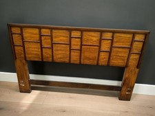 Vintage Thomasville Mid Century Modern Walnut Queen Headboard Geometric 1977
