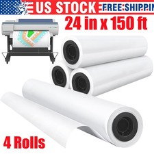 Wide Format Paper Plotter Paper 4 Rolls 24 in x 150 ft CAD Bond Rolls 2"Core