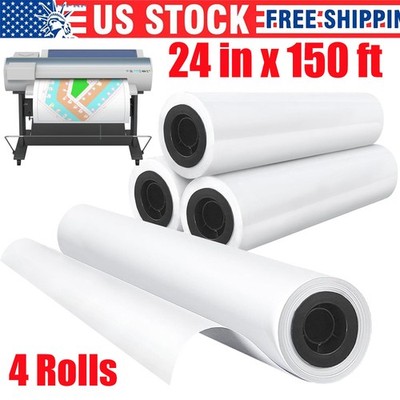 Wide Format Paper Plotter Paper 4 Rolls 24 in x 150 ft CAD Bond Rolls 2''Core