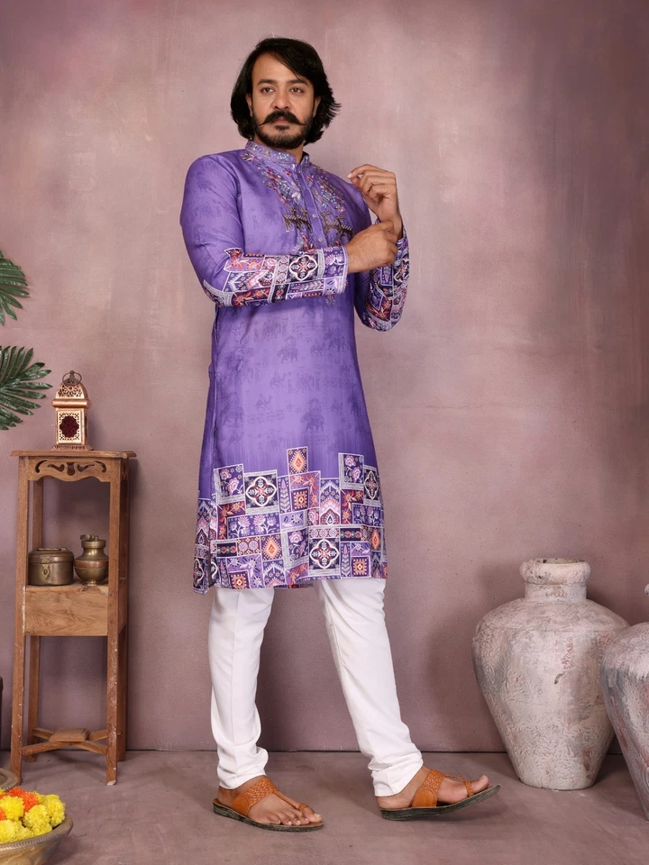 Ensemble Kurta Homme Blanc Kashida Sherwani Style Mariage Pakistan Inde - Photo 4/4