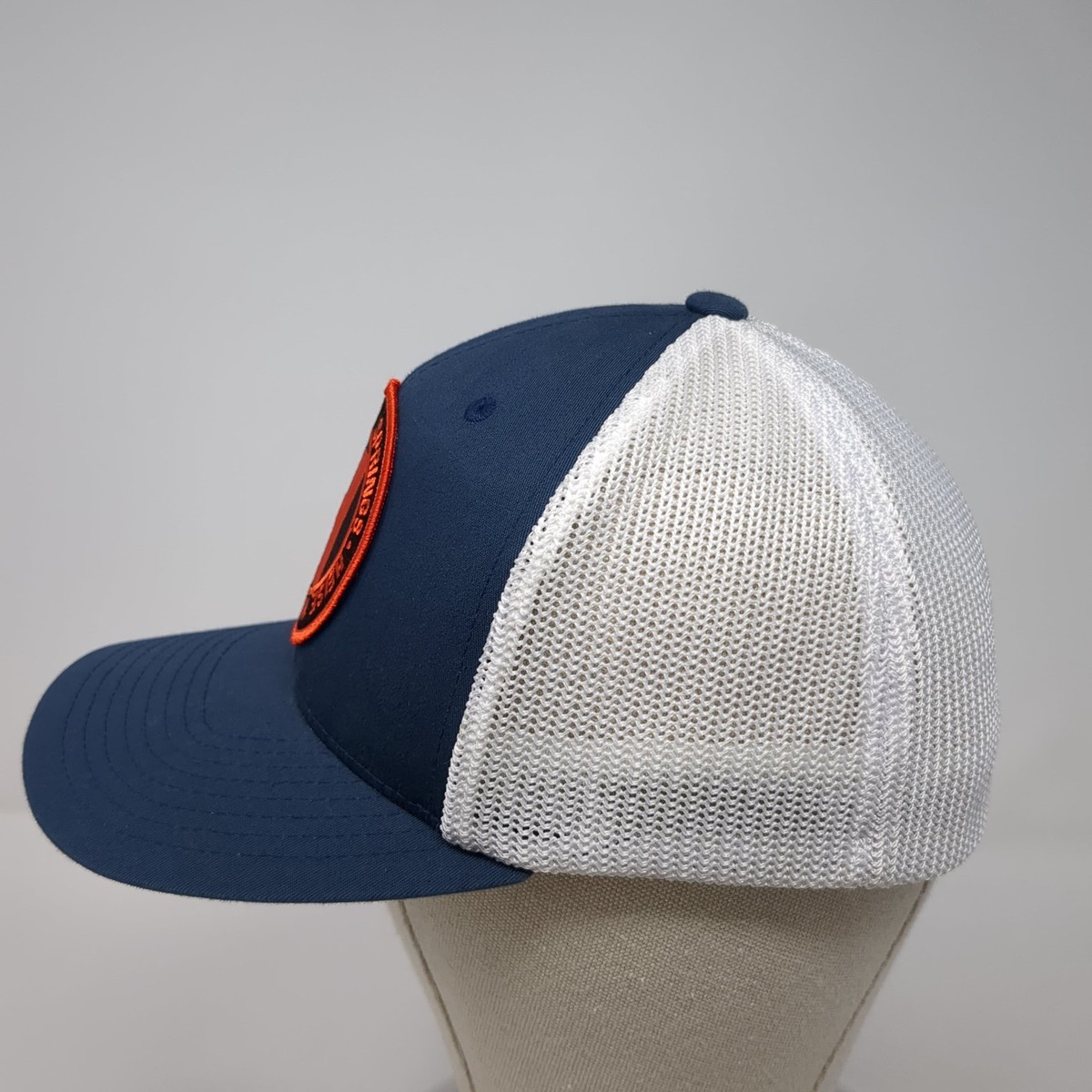 Heise Hot Springs Fitted Trucker Hat Blue OS Adjustable Mesh Flexfit Yupoong View 5