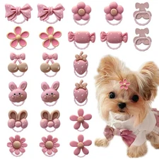 20 Pcs Light Pink Small Dog Hair Bows with Rubber Bands Puppy Bows for Ears C...