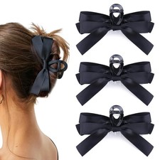 135 Large Black Hair Claw Clips with Satin Bows Elegant 45 packs of 3