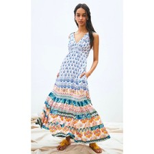 Anthropologie Gathered Sleeveless Flowy Boho Summer Maxi Dress XS 