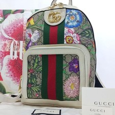 GUCCI Ophidia GG Supreme Flora Backpack 547965 White Leather Web Multicolor Wome