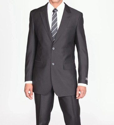 Men's Shark Skin Suit, Flat front Pants, Double Vents, Jacket &Pants 2-piece Set