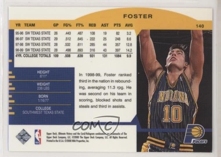 1999 Upper Deck Ultimate Victory Rookies Collection Jeff Foster #140 Rookie RC - Image 2 of 2