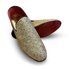 THE MARDI GRAS KREWE Men's Gold Glitter Loafers – Sparkly Slip-On Dress Shoes...