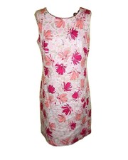 Kim Rogers 100% Linen Sleeveless Dress Lined Pink White Floral Womens 8 EUC
