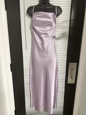 Forever 21 Lavender Satin Slip Dress with Straight Neck Sleeveless Long (S)