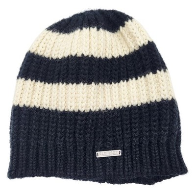 Element Eden Black & Cream Striped Knit Beanie Hat Women's 