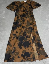 Baltic Born Lenni Midi Dress Womens Small Brown Black Floral Whimsigoth Dark