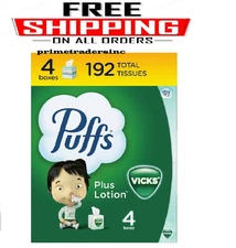 Puffs Plus Lotion with Vicks Facial Tissues, 4 Cubes, 48 Tissues per Box