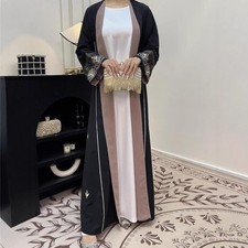 Women Muslim Open Abaya Cardigan Maxi Dress Turkey Islamic Kimono Ramadan Gown