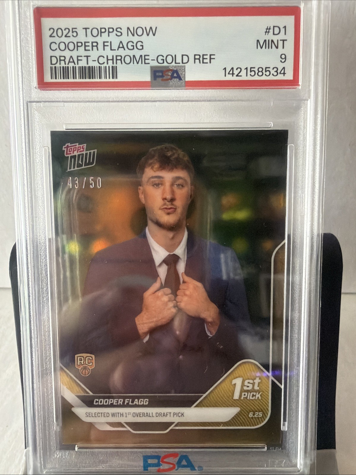 2025 Topps Now Cooper Flagg D1 Gold Chrome Ref/50 Dallas Mavericks Rookie Pop 3