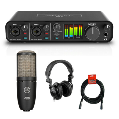 Motu M4 4x4 USB Audio Interface w/ AKG P220 Studio Mic, Headphones & XLR Cable
