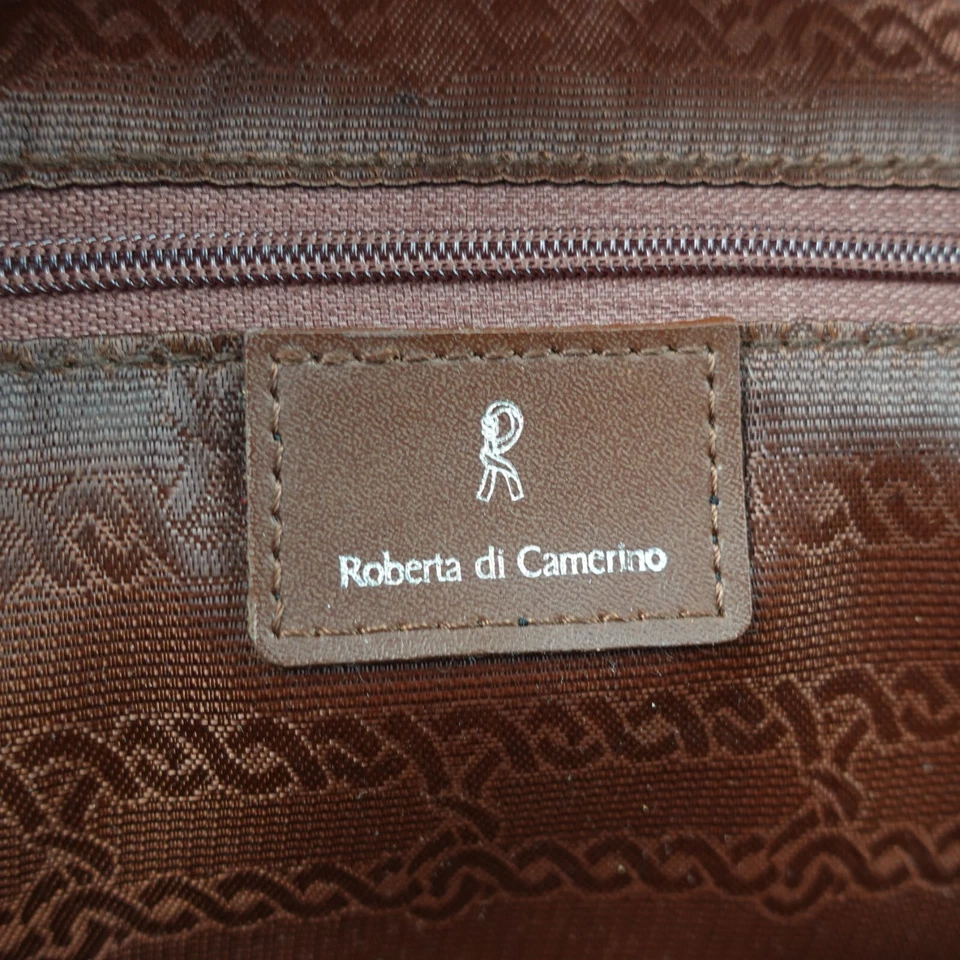 Italian Leather Doctor Bag Brown Logo Canvas Luxury ITALY Roberta di Camerino - Image 4 of 4