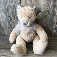 First  Main Cream Blue Softstuff Bear Plush Soft Lovey 2324 Stitched Eyes Gift