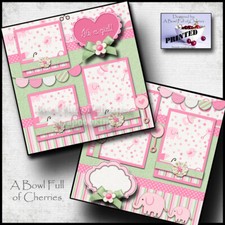 IT'S A GIRL BABY PRINTED 2 premade scrapbook pages paper 12X12 CHERRY PRINT 0080