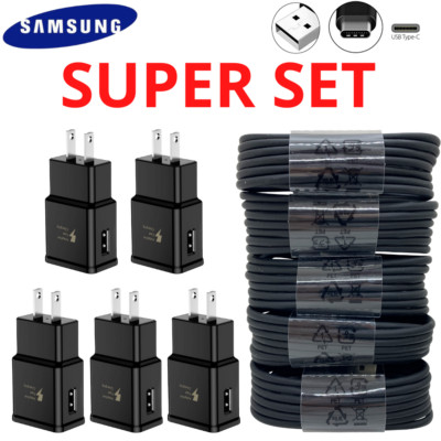5PACK USB Type-C Cable Fast USB Wall Charger Adapter For Samsung s20 S21 Note 10