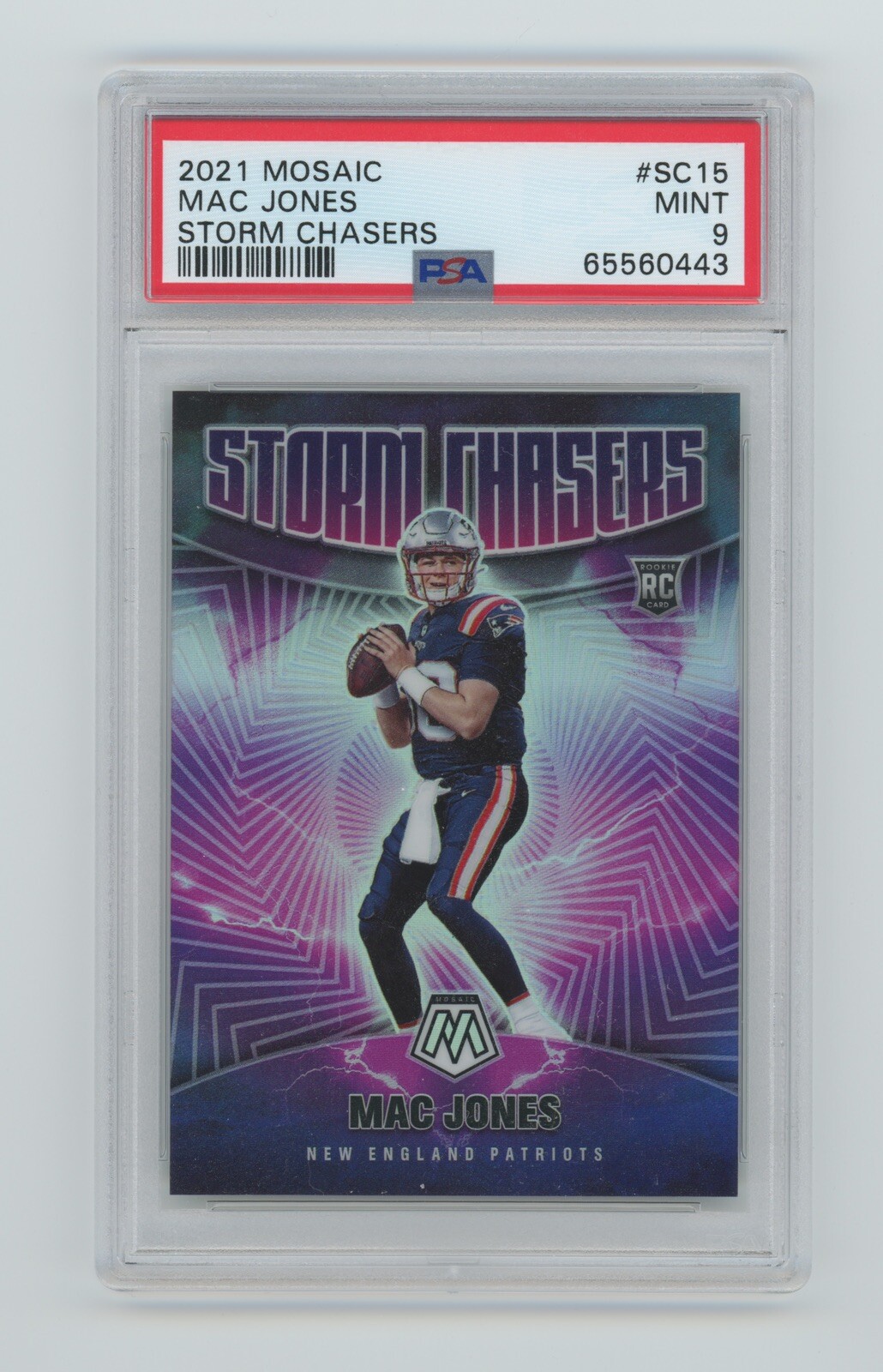Mac Jones RC PSA 9 MINT 2021 Panini Mosaic STORM CHASERS SSP #SC15