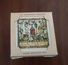 SET OF 4 COASTERS BIRD HOUSES AND ANIMALS "ALL THINGS GREAT AND SMALL" NEW