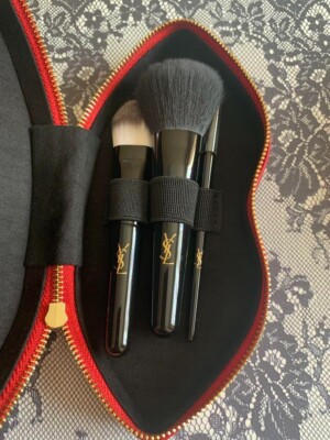 Yves Saint Laurent Makeup Brush Red Lips Pouch Set Novelty VIP