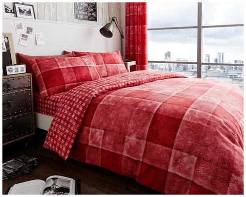 Denim Reversible Check Duvet Quilt Cover With Pillowcase Polycotton Bedding Set - Picture 5 of 5