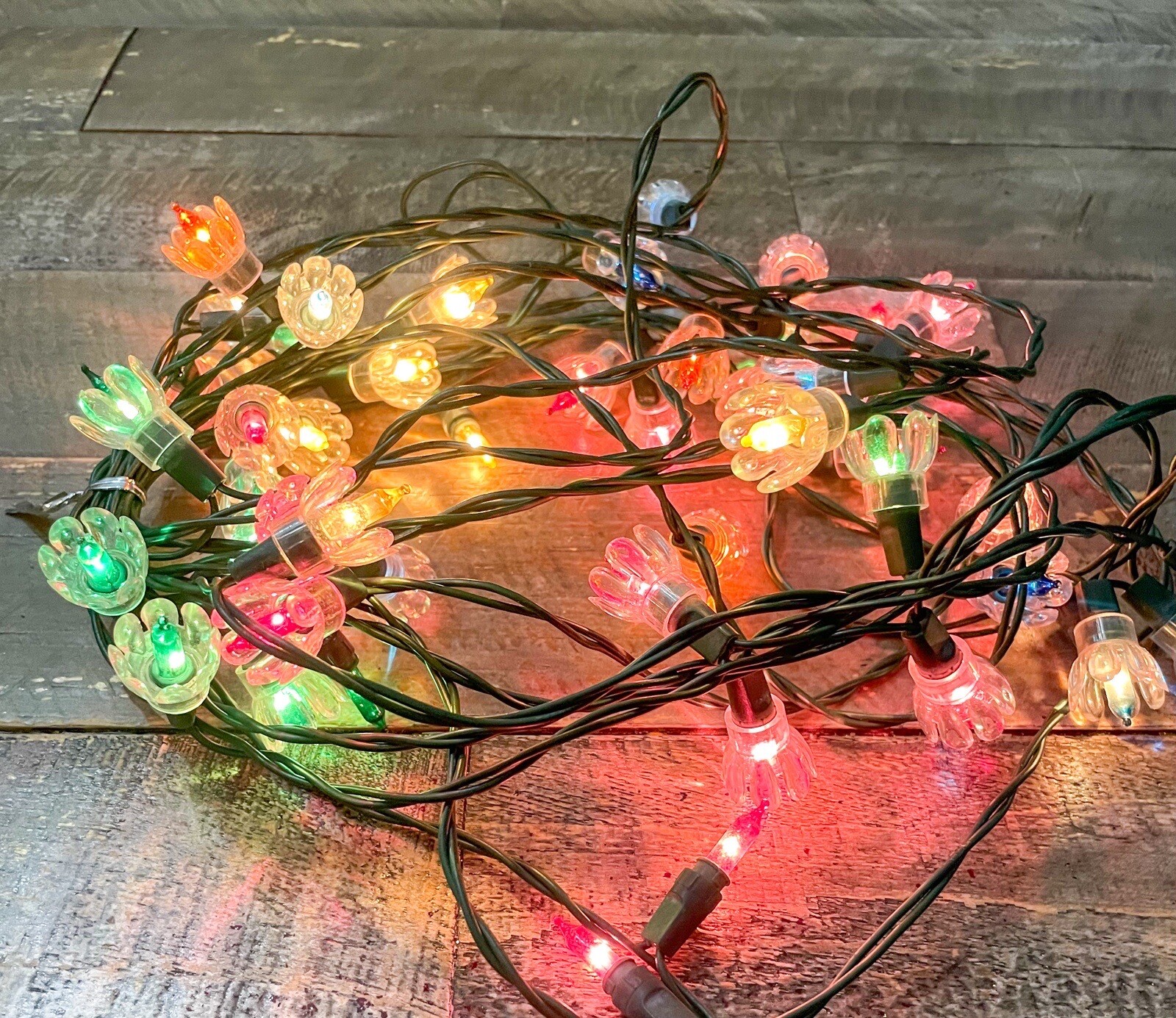 Vintage Reflector Christmas Lights Multi Colored With Clear Daisy